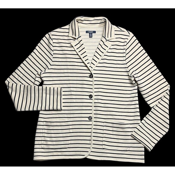 Chaps By Ralph Lauren Logo Button Front Cardigan Women’s Large Striped Sweater - Picture 1 of 11
